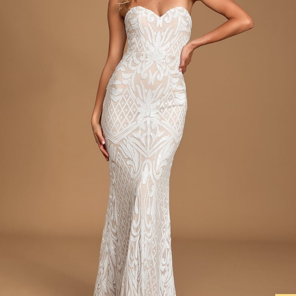 Olivia White Sequin Strapless Maxi Dress MED